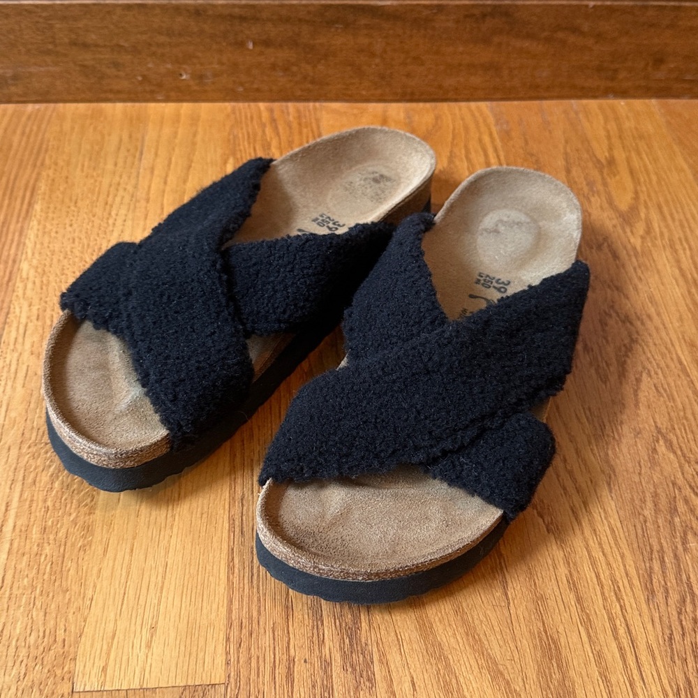 Birkenstock Papillio Shearling Sandals Black EU 39 Ladies 8-8.5 Narrow - Picture 2 of 12